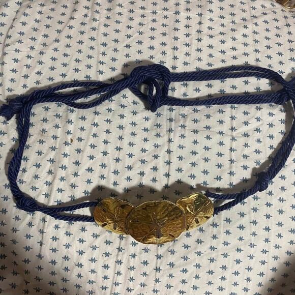 Vintage Belt Navy Blue Cord With Goldtone Sand Dollar Detail XS-XL - Picture 1 of 5